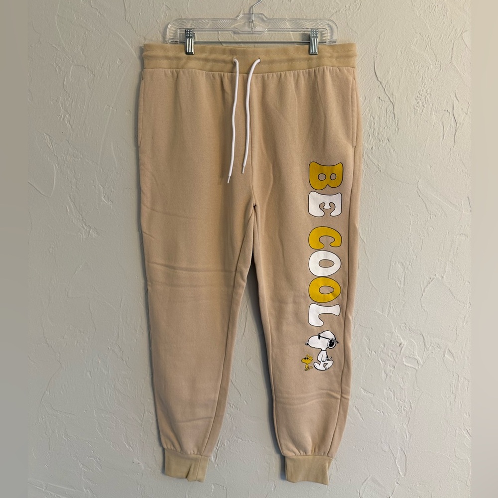 Peanuts Beige Sweatpants with Snoopy "Be Cool" Graphic - Picture 1 of 3